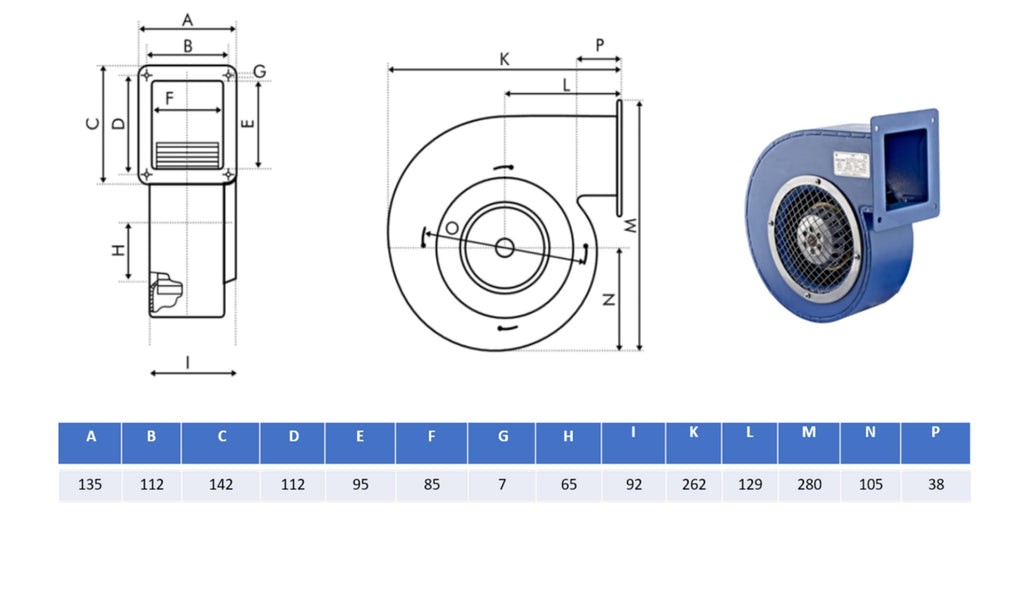 UZMAN Radiallüfter Industrie Druckgebläse Radial Gebläse Kesselgebläse Schmiedefeuer Radialventilatoren aus Aluminium oder Stahlblech - 230 V - 450m³/h bis 1150m³/h (RV 160 ER (1150m³/h))