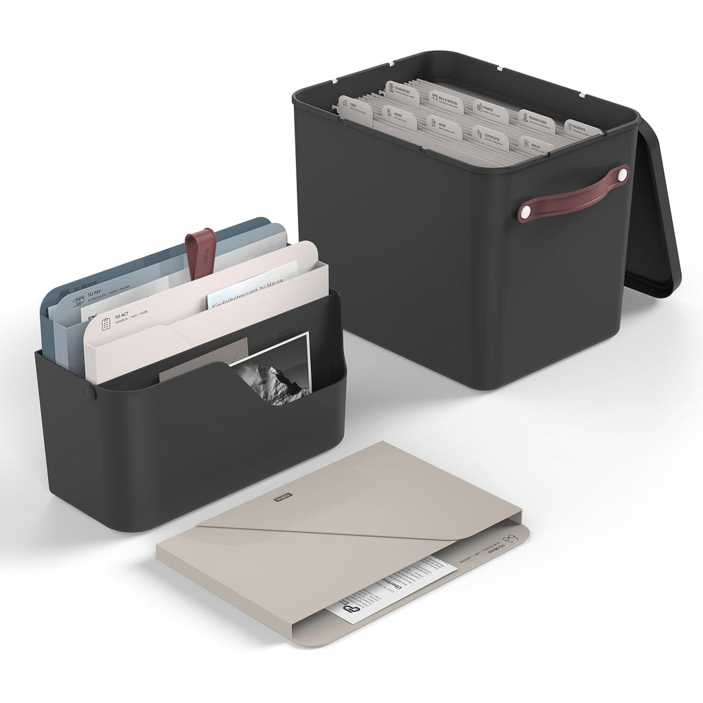 Rotho MYPAPER Plus Inbox, Dokumentenorganizer für Büro und Homeoffice, Schreibtisch Organizer mit Griff, Kunststoff, schwarz, 34,5 × 15,2 × 28,7 cm