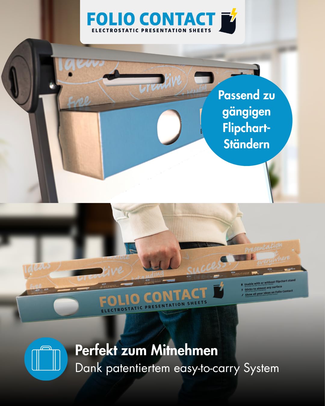Folio Contact Whiteboard Folie – elektrostatisch haftend, wiederbeschreibbar & abwischbar – haftet ohne Kleber auf allen glatten Flächen – 60 x 80 cm