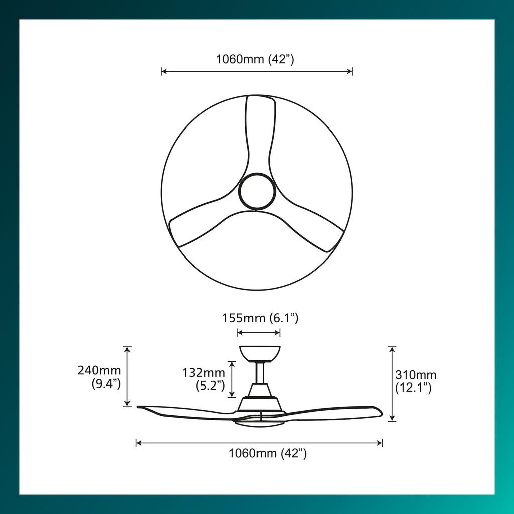 Philips Deckenventilator mit festem Flügel, 3 Flügel, klein (42"), 28 W LED-Licht, Gleichstrommotor, Farbtemperaturbereich (3000 K, 4300 K, 6500 K) mit Dimmfunktion, inkl. Fernbedienung