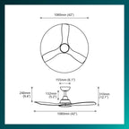 Philips Deckenventilator mit festem Flügel, 3 Flügel, klein (42"), 28 W LED-Licht, Gleichstrommotor, Farbtemperaturbereich (3000 K, 4300 K, 6500 K) mit Dimmfunktion, inkl. Fernbedienung