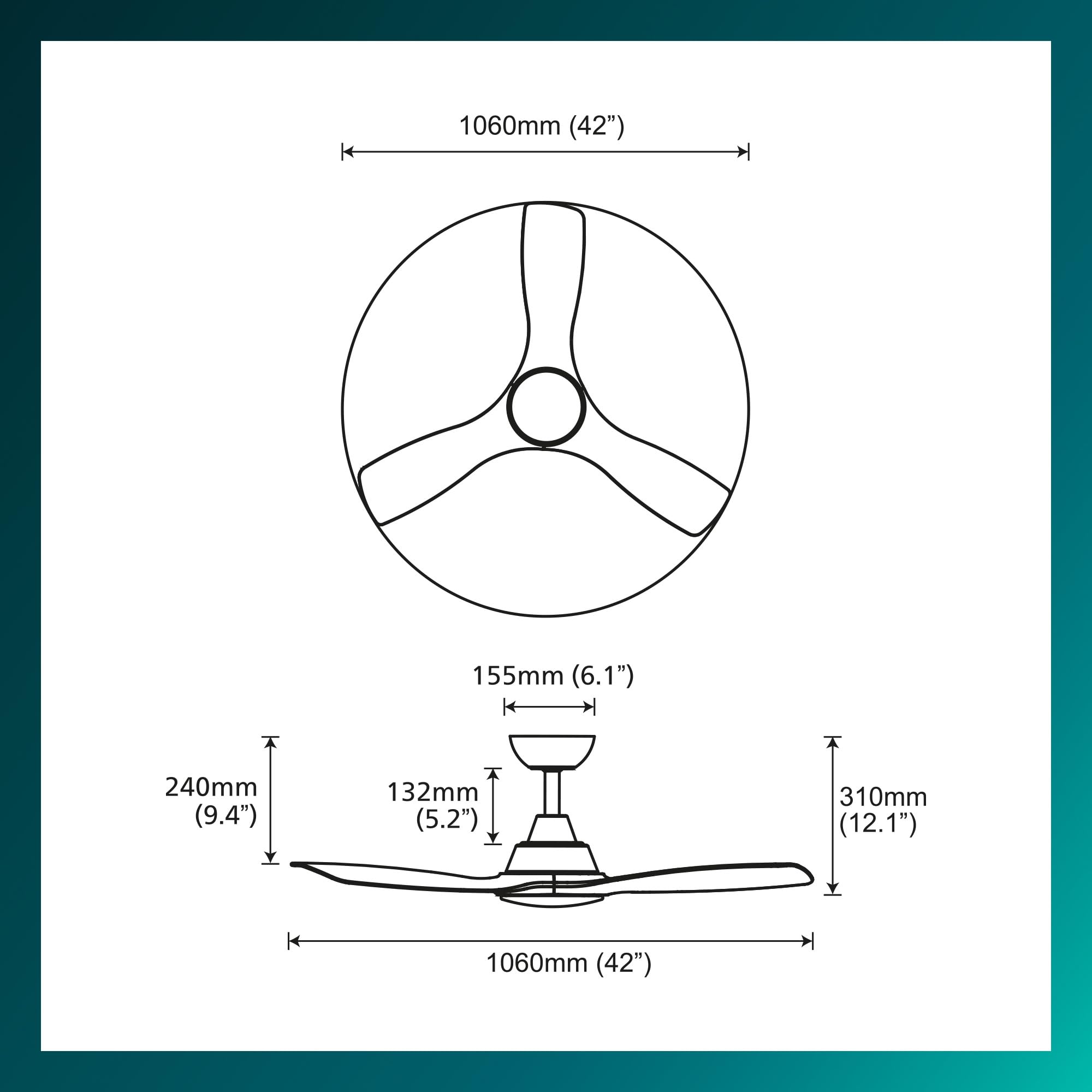 Philips Deckenventilator mit festem Flügel, 3 Flügel, klein (42"), 28 W LED-Licht, Gleichstrommotor, Farbtemperaturbereich (3000 K, 4300 K, 6500 K) mit Dimmfunktion, inkl. Fernbedienung
