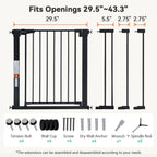 COMOMY 75 – 110 cm Sicherheitsbarriere für Kinder, Sicherheitsbarriere für Hunde, automatisches Schließen, Treppen und Türen ohne Bohren, breites Metallgitter mit Verlängerung (76 cm H, schwarz)