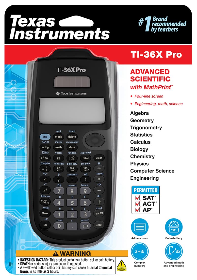 Texas Instruments TI-36X PRO Schulrechner (4-zeilig), nur mit französischer Anleitung und Sprache, 36PRO/TBL/1L1, BLACK