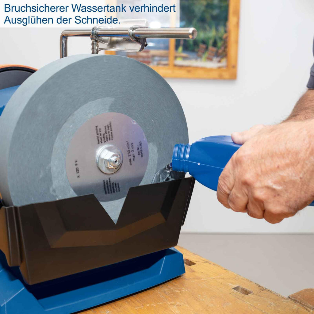 Scheppach Nass-Schleifsystem Tiger 7000s inkl. Homekit | Schleifmaschine 200W Induktionsmotor Schleifstein 250 x 50 mm 220k | Vorrichtung 40/60/70 | Abziehpaste | Steinpräparierer | Winkellehre