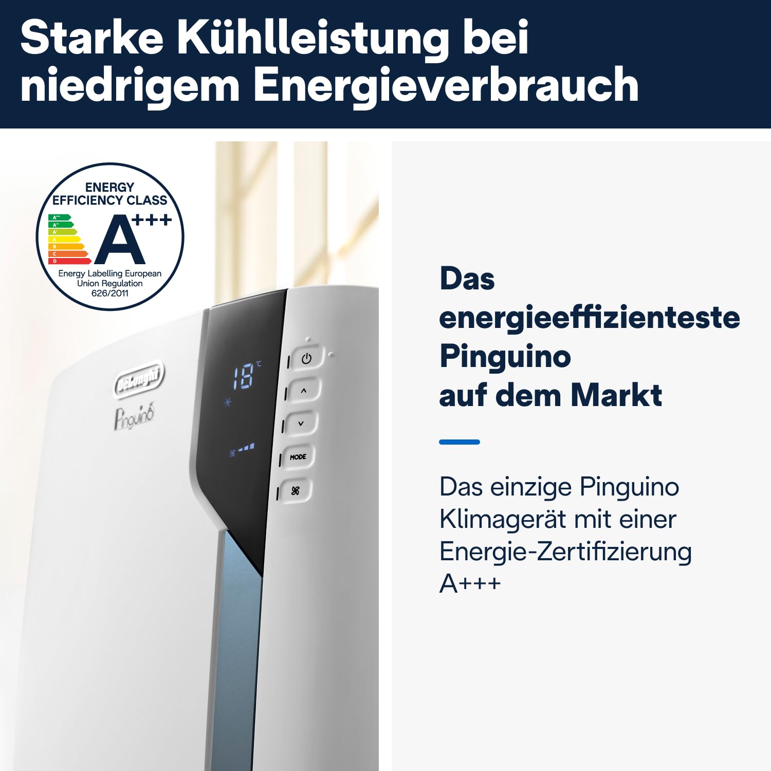 De'Longhi Pinguino PAC EX105 Mobiles Klimagerät mit EcoRealFeel-Technologie, 10.000 BTU/h, für Räume bis 100m³, Entfeuchtungs- & Ventilationsfunktion, 24h-Timer, Energieeffizienzklasse A+++, Weiß