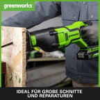 Greenworks GD24RS Akku Säbelsäge mit bürstenlosem Motor, 2700spm, 28 mm Hublänge, OHNE 24V Akku & Ladegerät, 3 Jahre Garantie