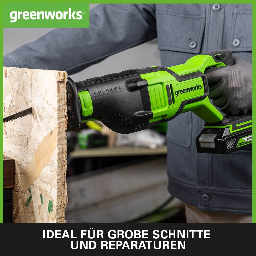 Greenworks GD24RS Akku Säbelsäge mit bürstenlosem Motor, 2700spm, 28 mm Hublänge, OHNE 24V Akku & Ladegerät, 3 Jahre Garantie