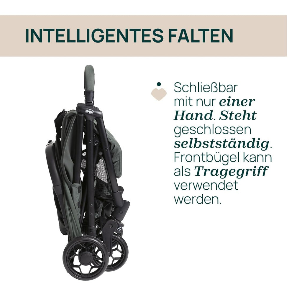 Chicco Urbino Kinderwagen Ab Geburt bis 4 Jahren (max. Belastbarkeit 25 kg), Praktisch und leicht, Zusammenklappbarer Buggy,Einhandverschluß, Verstellbare Rückenlehne und Fußstütze, Verdeck, Grün