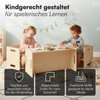 Bellabino Aki Kindersitzgarnitur - Kindermöbel Set 3 teilig - 2in1 Kinderhocker/Beistelltisch aus Holz Natur - Montessori Wendebank Birke - Kindersitzgruppe Indoor - Kindertisch mit Kinderstuhl