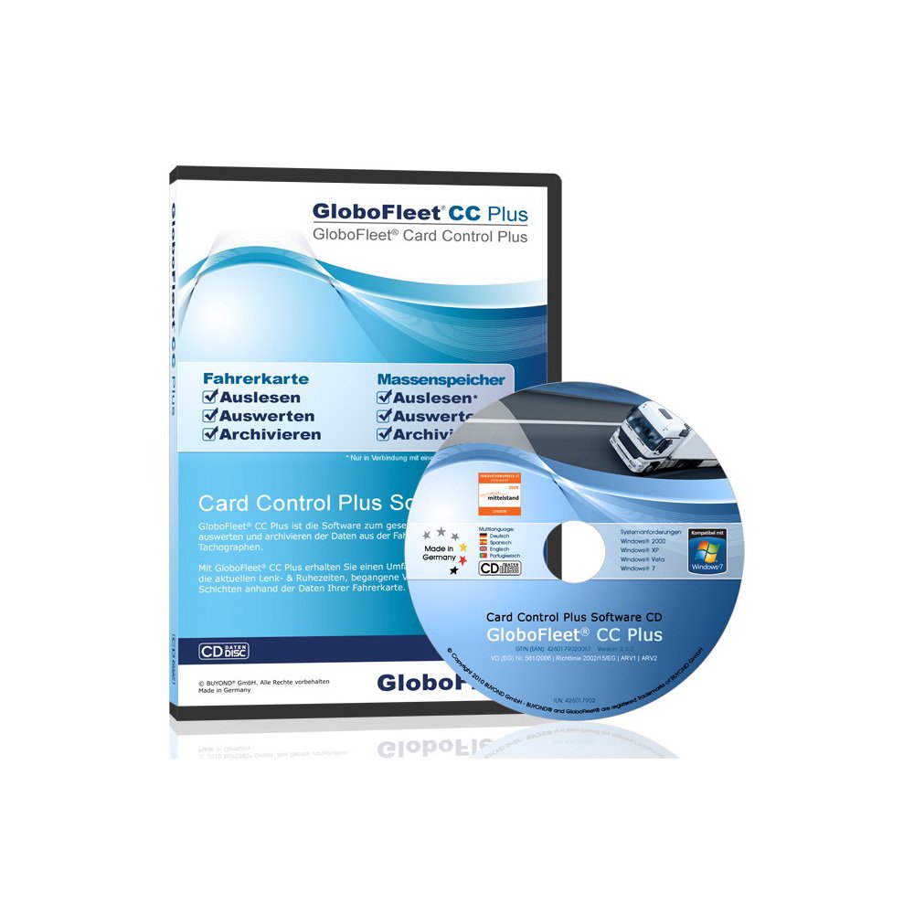GloboFleet Card Control Plus Software - Software zum auslesen, auswerten und archivieren der Fahrerkarte mit erweiterter Verstoß Auswertung - DTCO 4.1 kompatibel, WIN 10 WIN 11 Mac OS