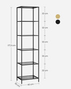 VASAGLE Badregal mit 6 Ablagen, gehärtetes Glas, einfache Montage für Badezimmer, Wohnzimmer, Küche, Büro, Schiefergrau, Schwarze Tinte LGT500G01