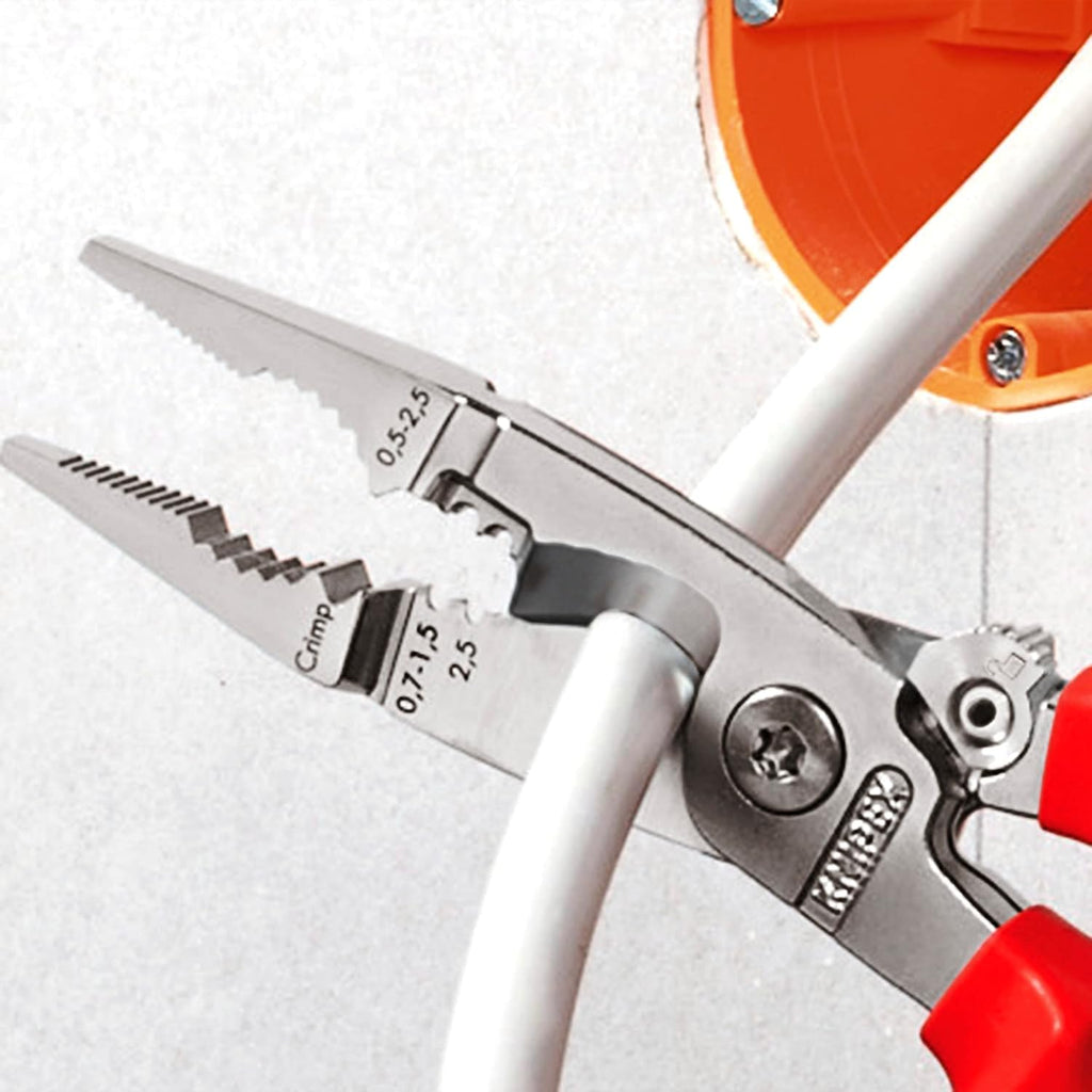 KNIPEX Elektro-Installationszange auf SB-Karte verchromt isoliert mit Mehrkomponenten-Hüllen, VDE-geprüft 200 mm, 13 86 200 SB