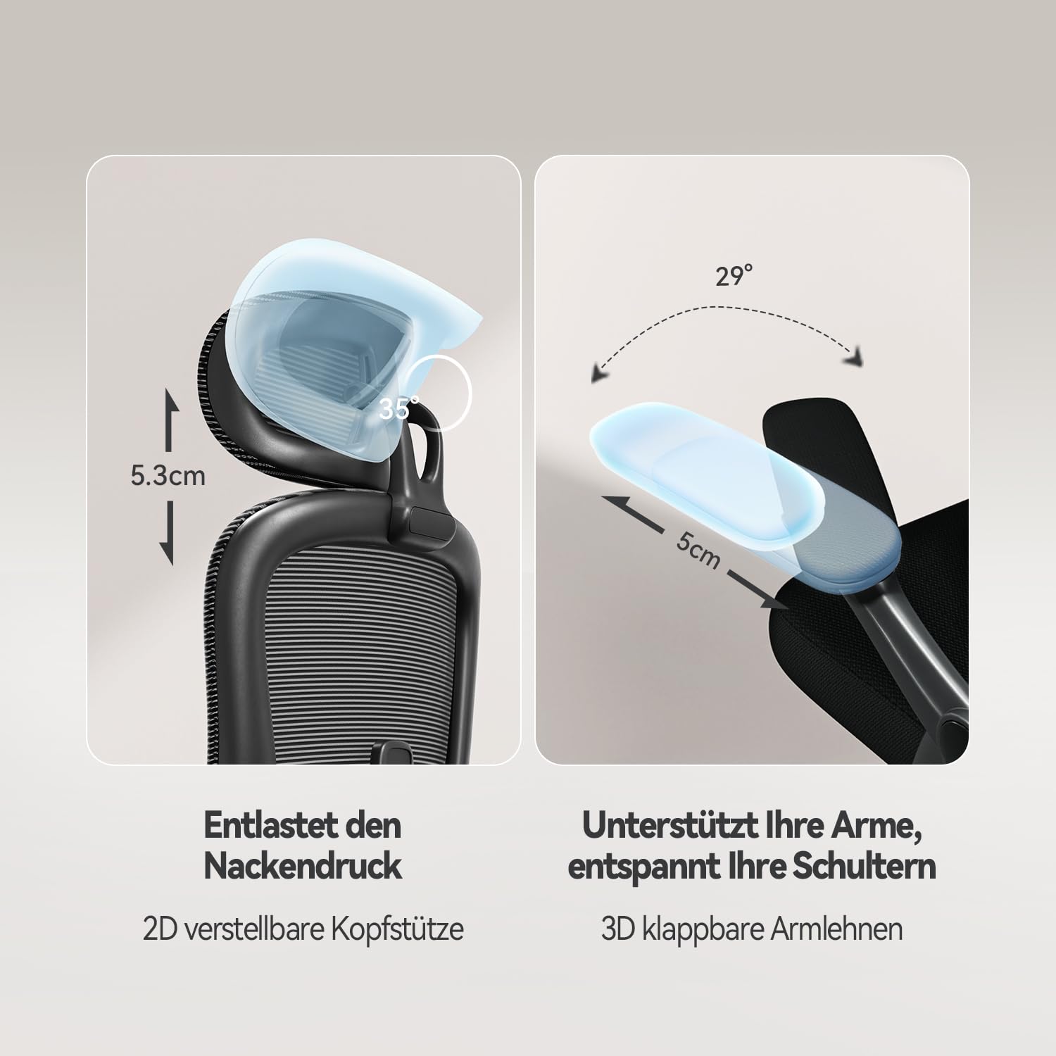 SIHOO M102C Bürostuhl Ergonomisch Schreibtischstuhl, Drehstuhl mit 3D-Armlehnen, Hohe Rückenlehne Lendenwirbelstütze Nach Oben und Unten, Höhenverstellung und Wippfunktion Schwarz