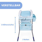Chicco Cuddle & Bubble Badewanne Wickeltisch Neugeborenen Ergonomisch mit Matratze und Weichem Reduzierer, Höhenverstellbar, Kompakte Verschluss, Eltern Organizer 2 Räder, Max 11kg, Ocean