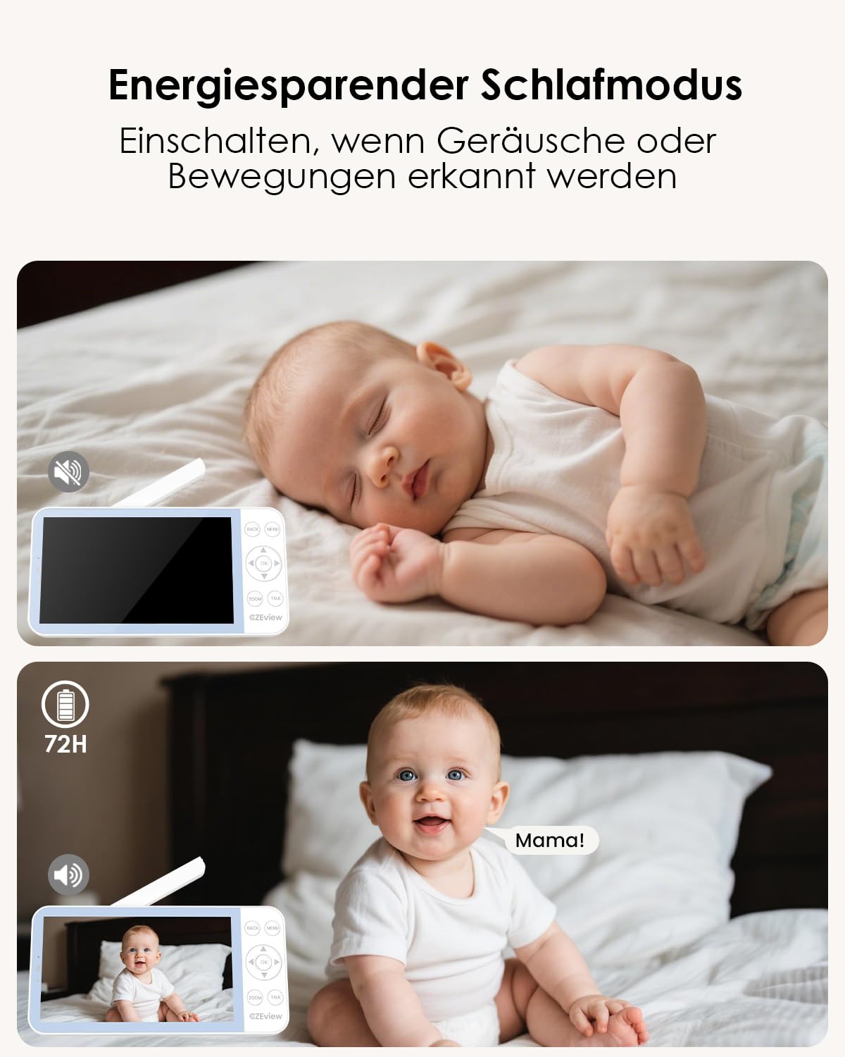 CZEview BM6 Babyphone mit Kamera 2K & 4X Zoom, 5.5" HD WLAN Video Babyfon mit App, Nachtsicht, Bewegungs&Geräusch&Temperaturerkennung, 2-Wege-Gespräch, 360° Ansicht, Musik&Buntes Nachtlicht(Blau)