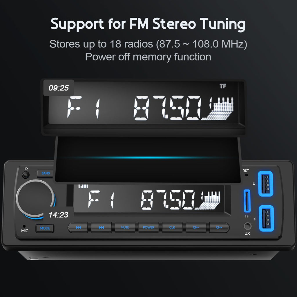 Avylet 7 LED-Farben, Auto-Stereo-Freisprecheinrichtung, Bluetooth 5.0, Autoradio, Stereo und Uhr, 4 x 60 W, FM-Radio, USB/AUX-In, MP3/WMA/WAV/SD, MP3-Player, kabellose Fernbedienung