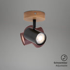 BRILONER - Wandleuchte Innen schwenkbar, Vintage, Holzbasis, Wandlampe innen, Wandstrahler, Wandlicht, Wandbeleuchtung, Schlafzimmer, Flurlampe, Wall Light, 11x11x15,7 cm, Schwarz-Gold