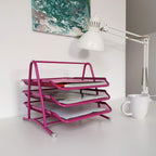 Leviatan Metall Ablage Ablagefächer | Büro Organizer Schreibtisch | Schubladen für Dokumente | 3 Schubfächer Briefablage Dokumentenablage A4 Organizer Mesh | Rosa