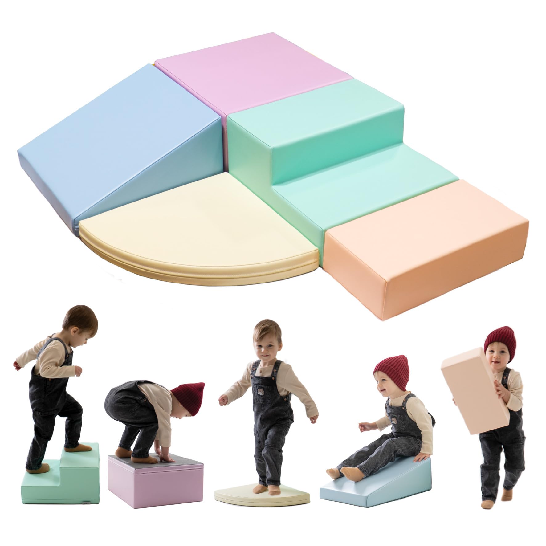 IGLU SOFT PLAY Corner Climber 5 STK Schaumstoff Bausteine Kinder und Baby zum Klettern Schaumstoffbausteine Kletterblöcke (Pastel)