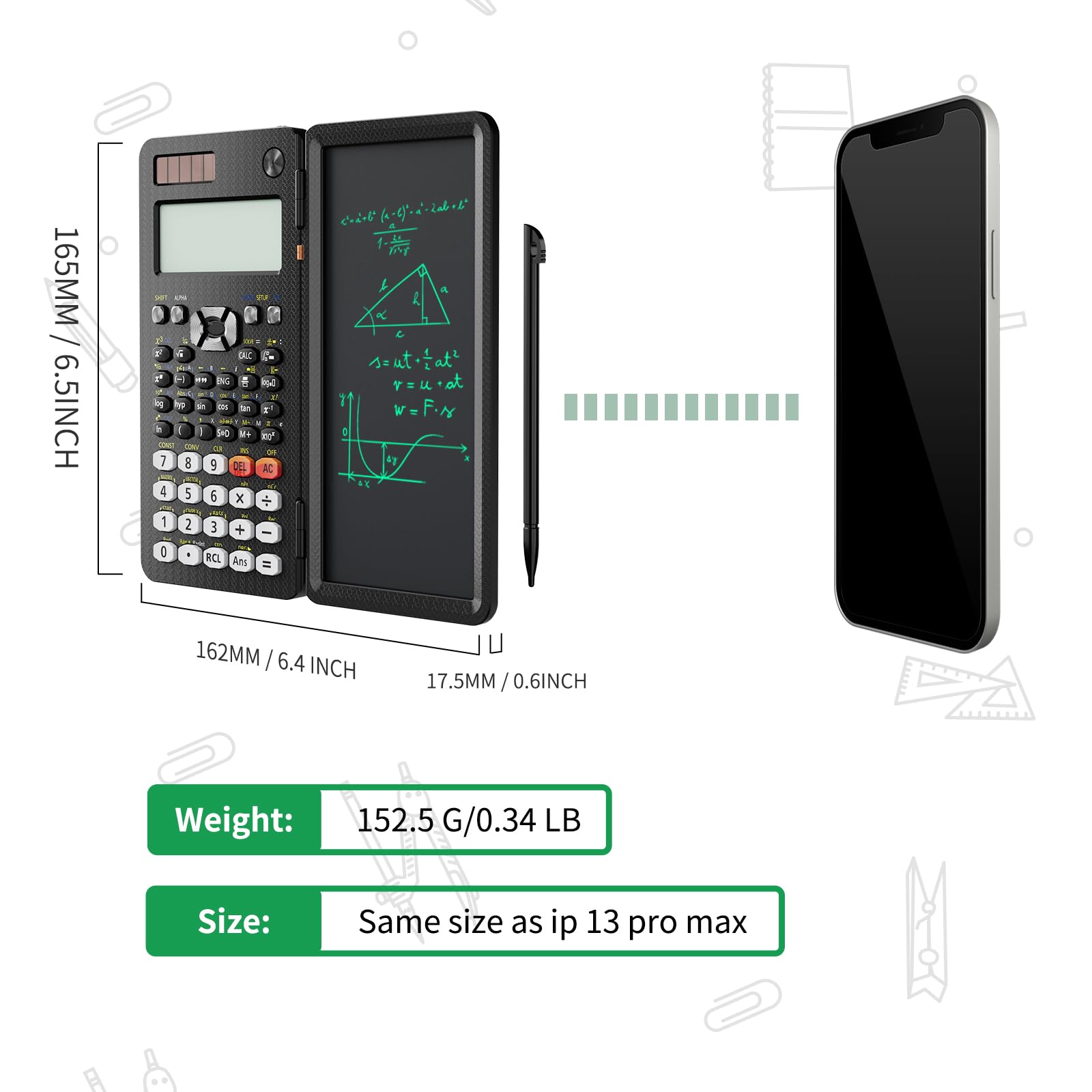 NEWYES 991ES Wissenschaftlicher Taschenrechner mit Notizblock und Stift- 417 Funktionen, Solar und Batterie Dual Stromversorgung, Ideal für Gymnasiasten, Studenten, Lehrer& Ingenieure