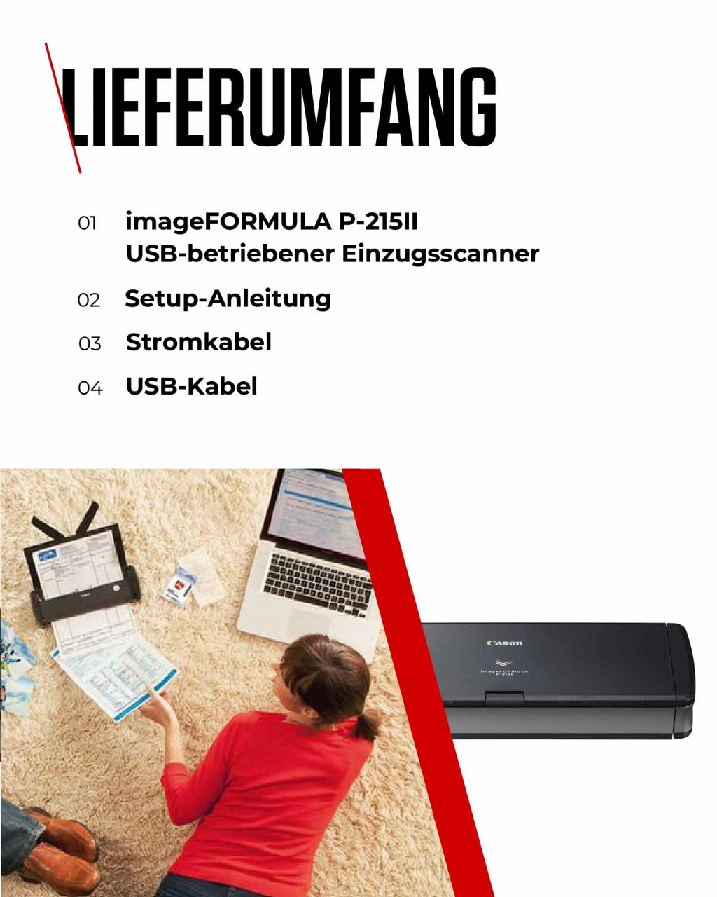 Canon P-215II imageFORMULA Scanner Dokumentenscanner (Duplex Einzug, 600 DPI, Farbscan, Canon CaptureOnTouch Software, Lite Presto! BizCard Reader, Reader PaperPort) schwarz, 9705B003