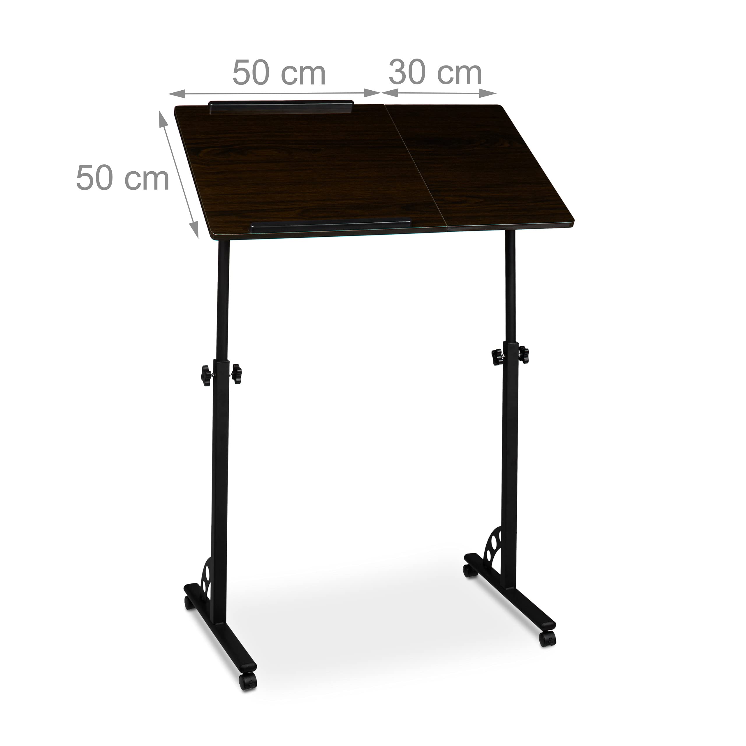 Relaxdays Laptoptisch groß höhenverstellbar H x B x T: 110 x 80 x 50 cm Mobiles Rednerpult mit Rollen zum Bremsen für Notebook mit Ablage für Beamer, große Laptops, Mäuse etc, Ebenholz (schwarz)
