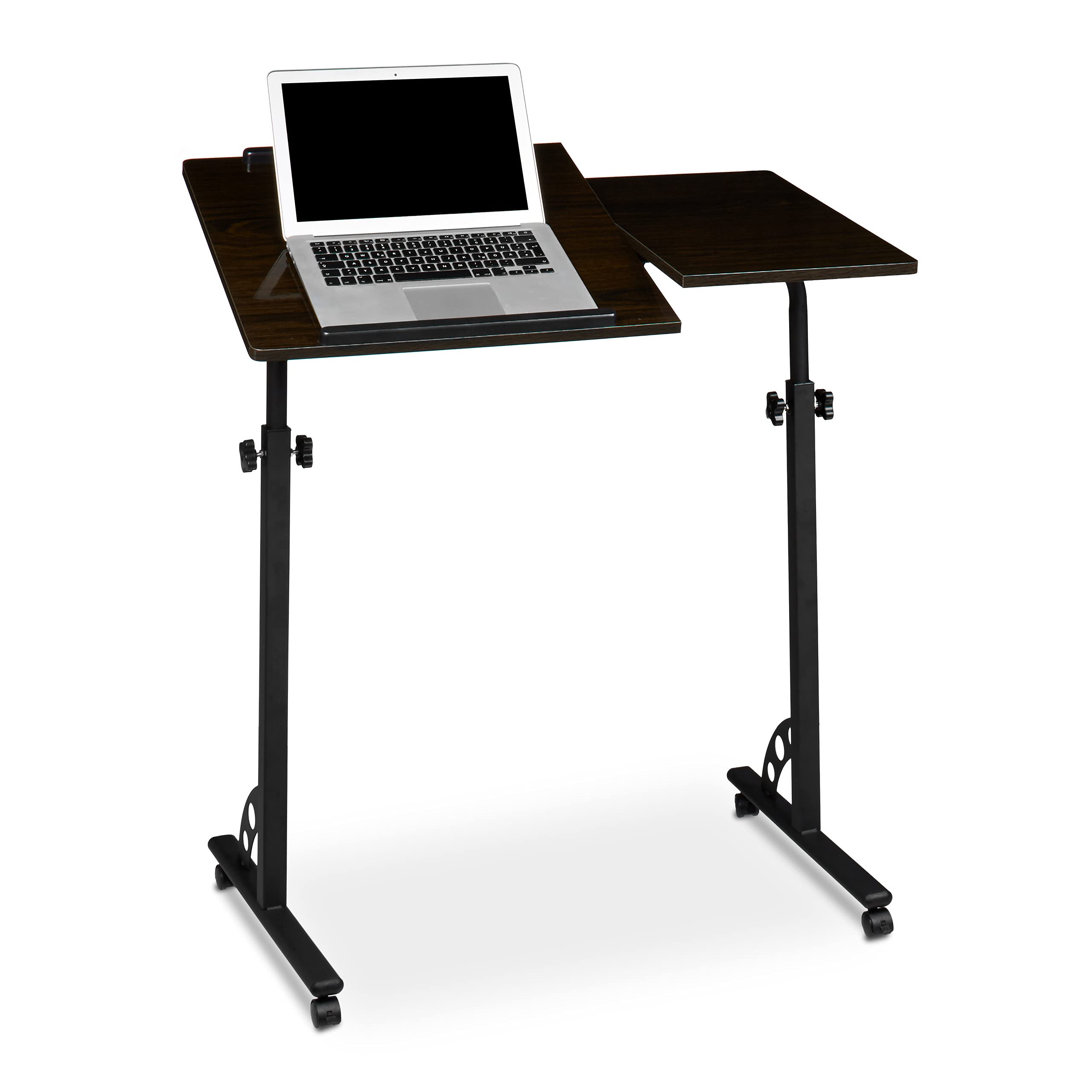 Relaxdays Laptoptisch groß höhenverstellbar H x B x T: 110 x 80 x 50 cm Mobiles Rednerpult mit Rollen zum Bremsen für Notebook mit Ablage für Beamer, große Laptops, Mäuse etc, Ebenholz (schwarz)