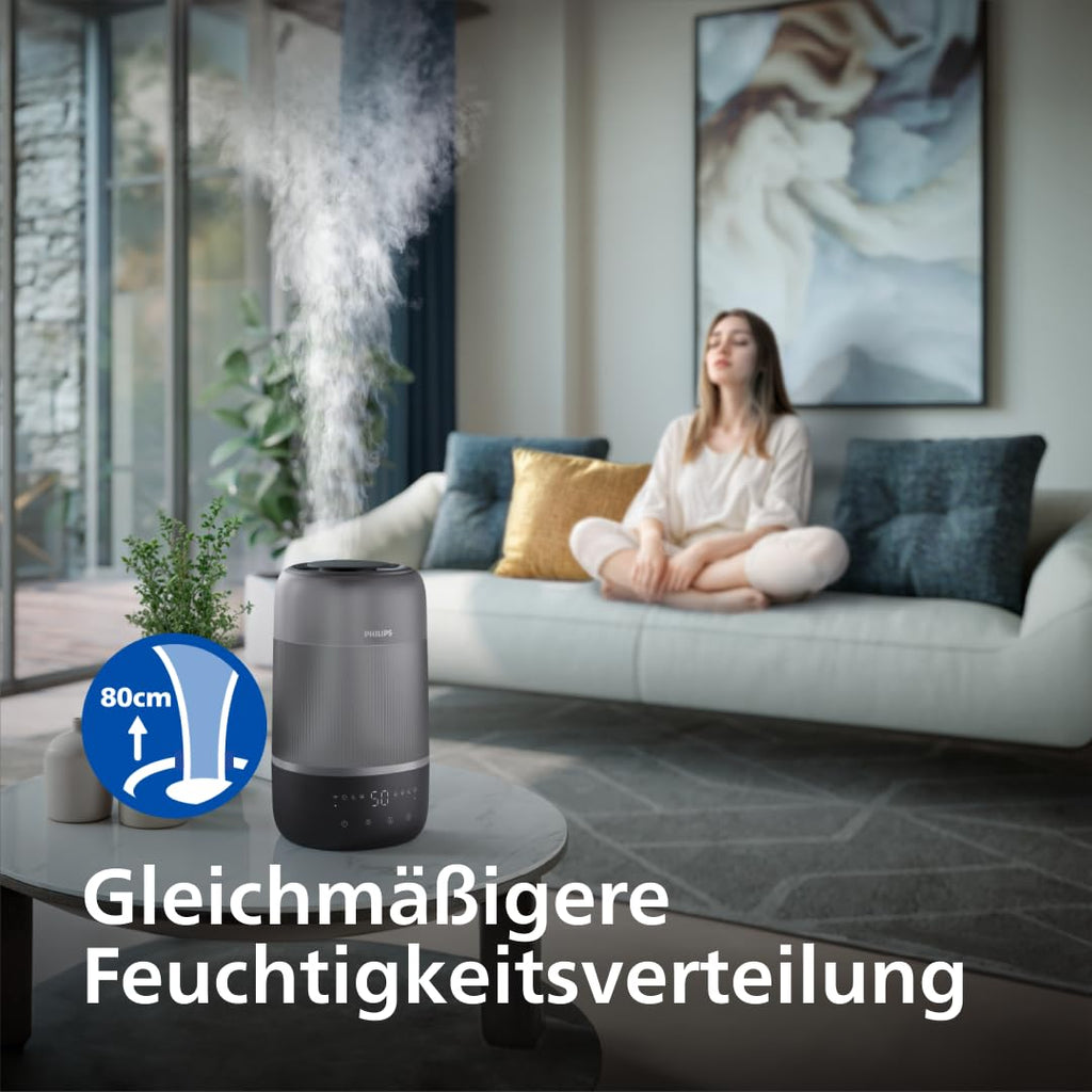 Philips Smart Humidifier - kompakt und dennoch leistungsstark mit himmelhohem Nebel, Aromatherapie, leise mit Schlaffunktion und Nachtlicht, für (Schlaf-) Räume bis zu 41m² (HU1510/03)