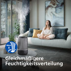 Philips Smart Humidifier - kompakt und dennoch leistungsstark mit himmelhohem Nebel, Aromatherapie, leise mit Schlaffunktion und Nachtlicht, für (Schlaf-) Räume bis zu 41m² (HU1510/03)