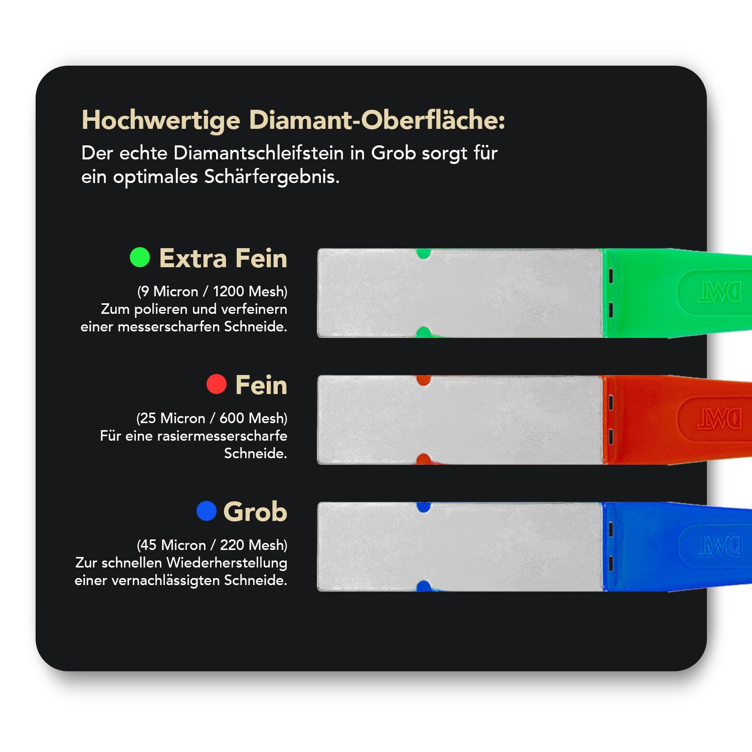 DMT Dia-Sharp® Diamond Mini-Hone® Diamant Schleiffeile 3er-Set, Für Messer und Werkzeuge, Erreicht auch schwer zugängliche Stellen, Made in USA, D2K