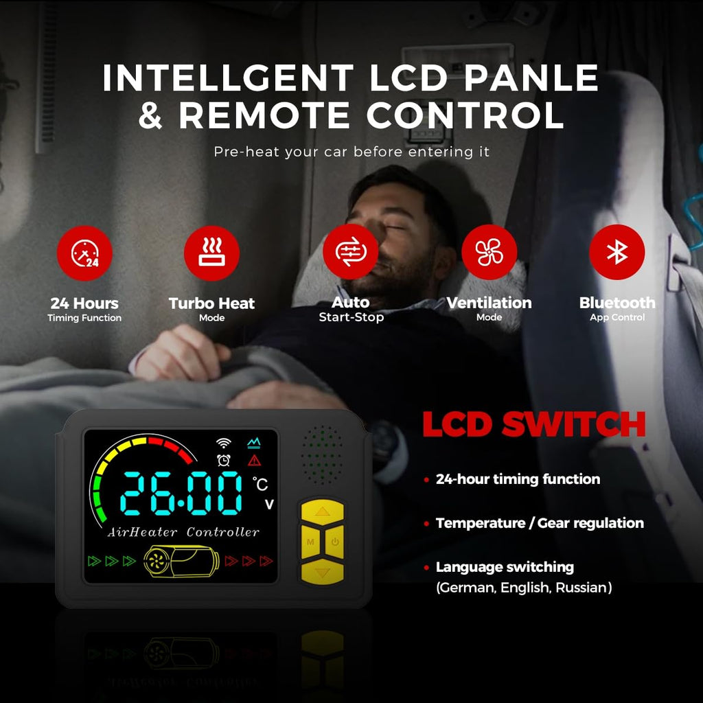 8KW Diesel Standheizung,12/24V/230V dieselheizung mit Ausdehnbare Basis, Bluetooth-APP & AC-DC Adapter, Auto Start -Stopp, Lüftungsfunktion & Inneres Zirkulationssystem, Diesel Heizung für Wohnmobil