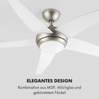 Klarstein Bolero - 2-in-1-Deckenventilator 134cm durchmessender Ventilator, Leuchte 55W Leistung, Holzflügel, Fernbedienung, 50 dB, 3 Drehgeschwindigkeiten: schnell, mittel, langsam, weiß