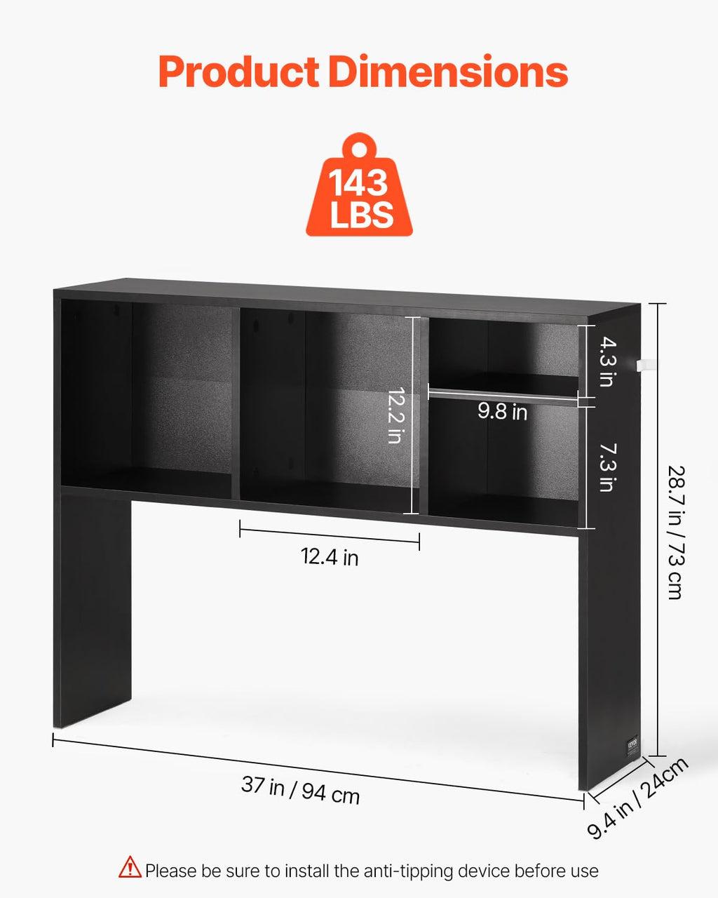 VEVOR Schreibtisch Bücherregal 1-stufiger Organizer (94 x 24 x 73 cm) Tischregale Schreibtisch Organizer Ausstellungsregal aus Spanplatten mit rutschfesten Füßen, für Büro Wohnheim, Schwarz