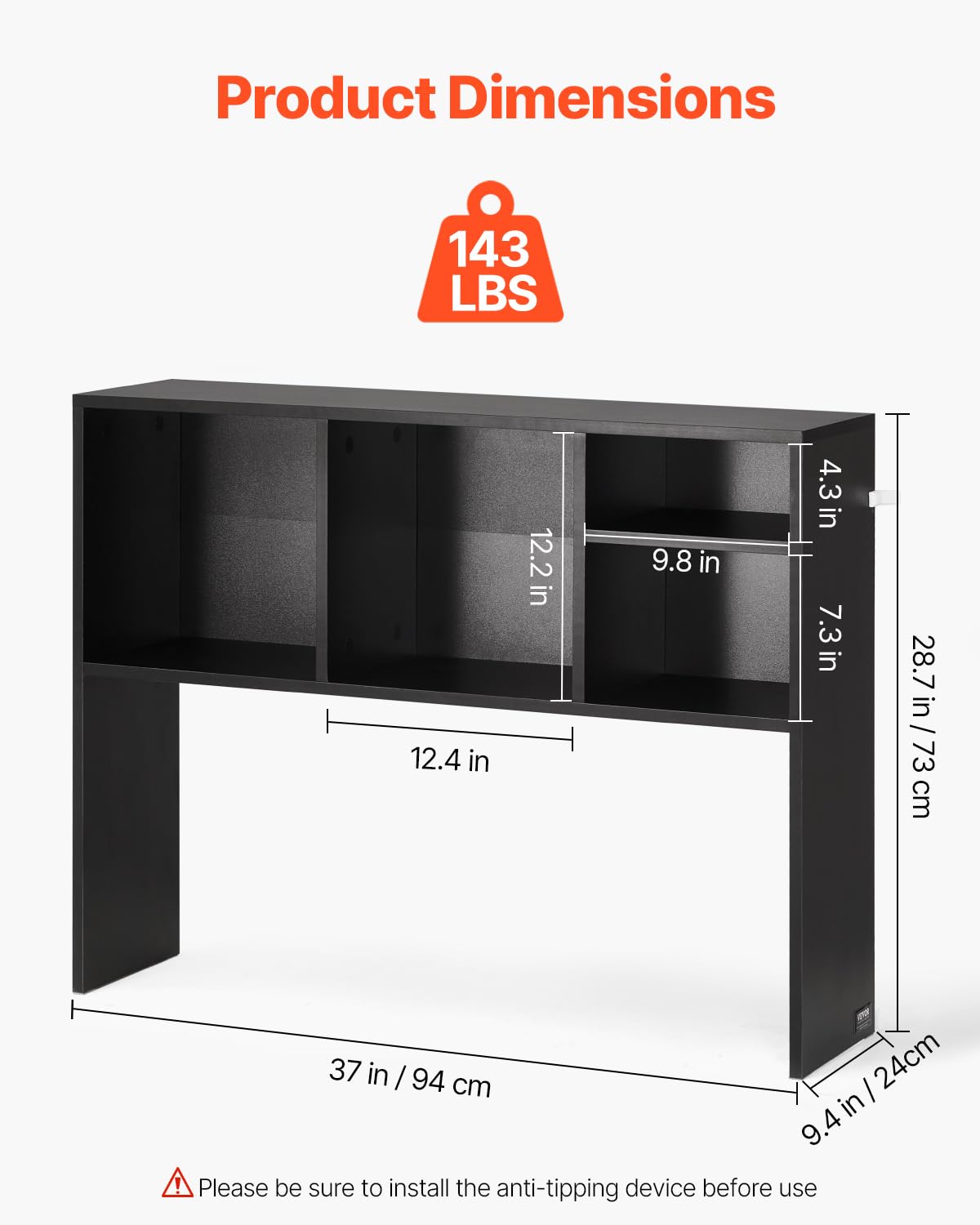 VEVOR Schreibtisch Bücherregal 1-stufiger Organizer (94 x 24 x 73 cm) Tischregale Schreibtisch Organizer Ausstellungsregal aus Spanplatten mit rutschfesten Füßen, für Büro Wohnheim, Schwarz
