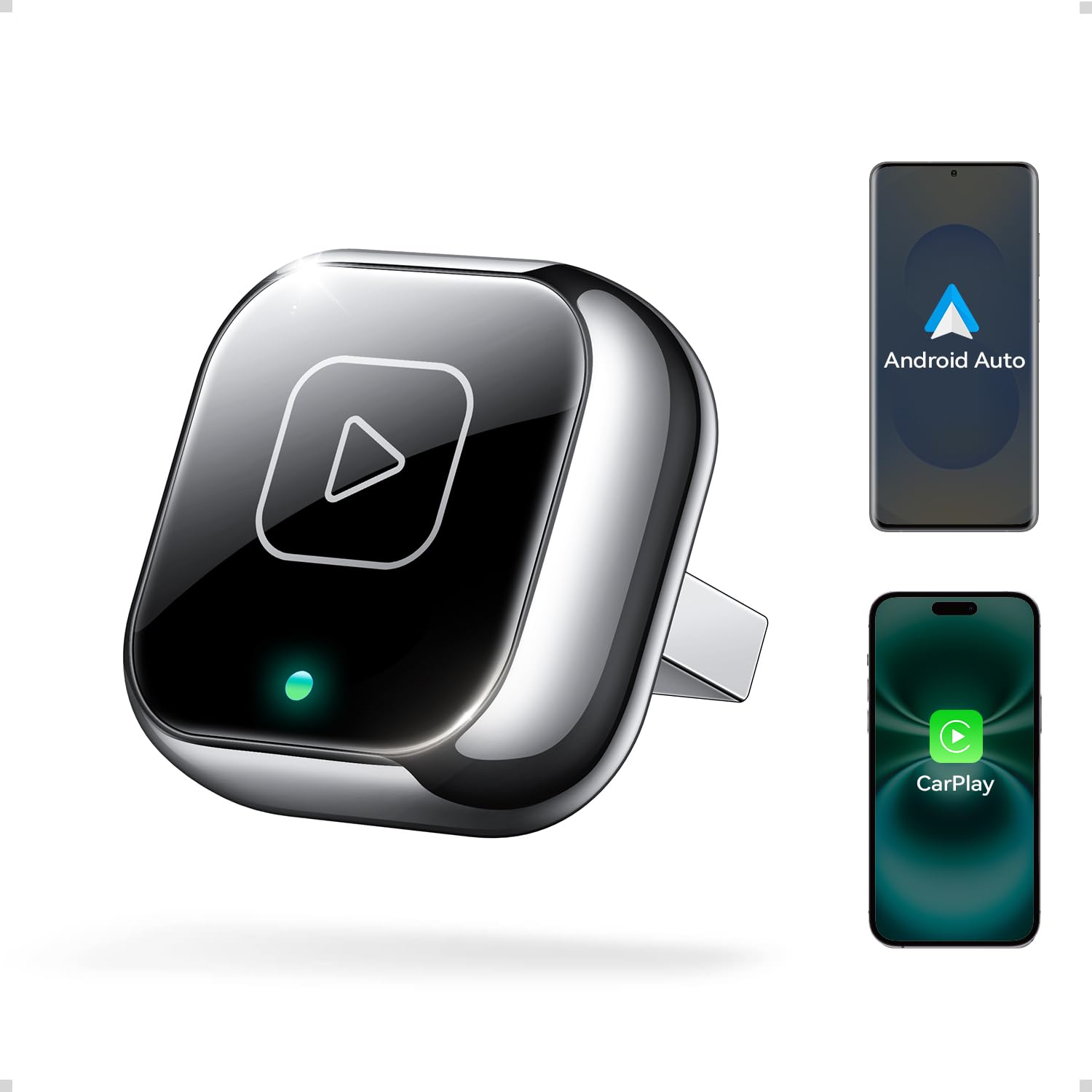 Wireless Carplay & Android Auto Adapter, Mavlou Metalldesign Mini & Stabiler 2-in-1-Dongle, Convert Wired CarPlay/Android Auto zu Wireless, für iOS 10+/Android 11+ & Autos ab 2016 (Schwarz)
