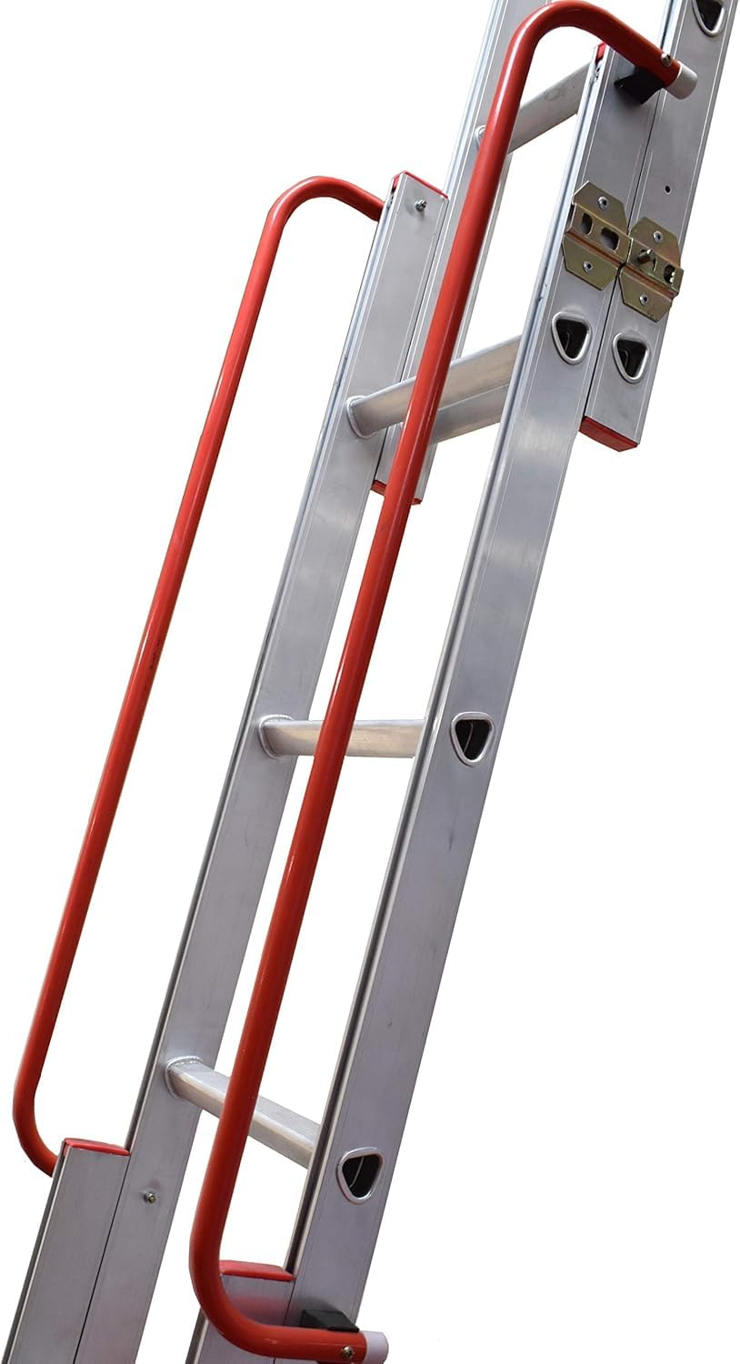 BPS Aluminium-Bodentreppe 3-teilig | Dachbodentreppe mit Handlauf, D-Sprossen, Aufbewahrungspfahl, Verriegelungsbeschläge | 150 kg Tragkraft