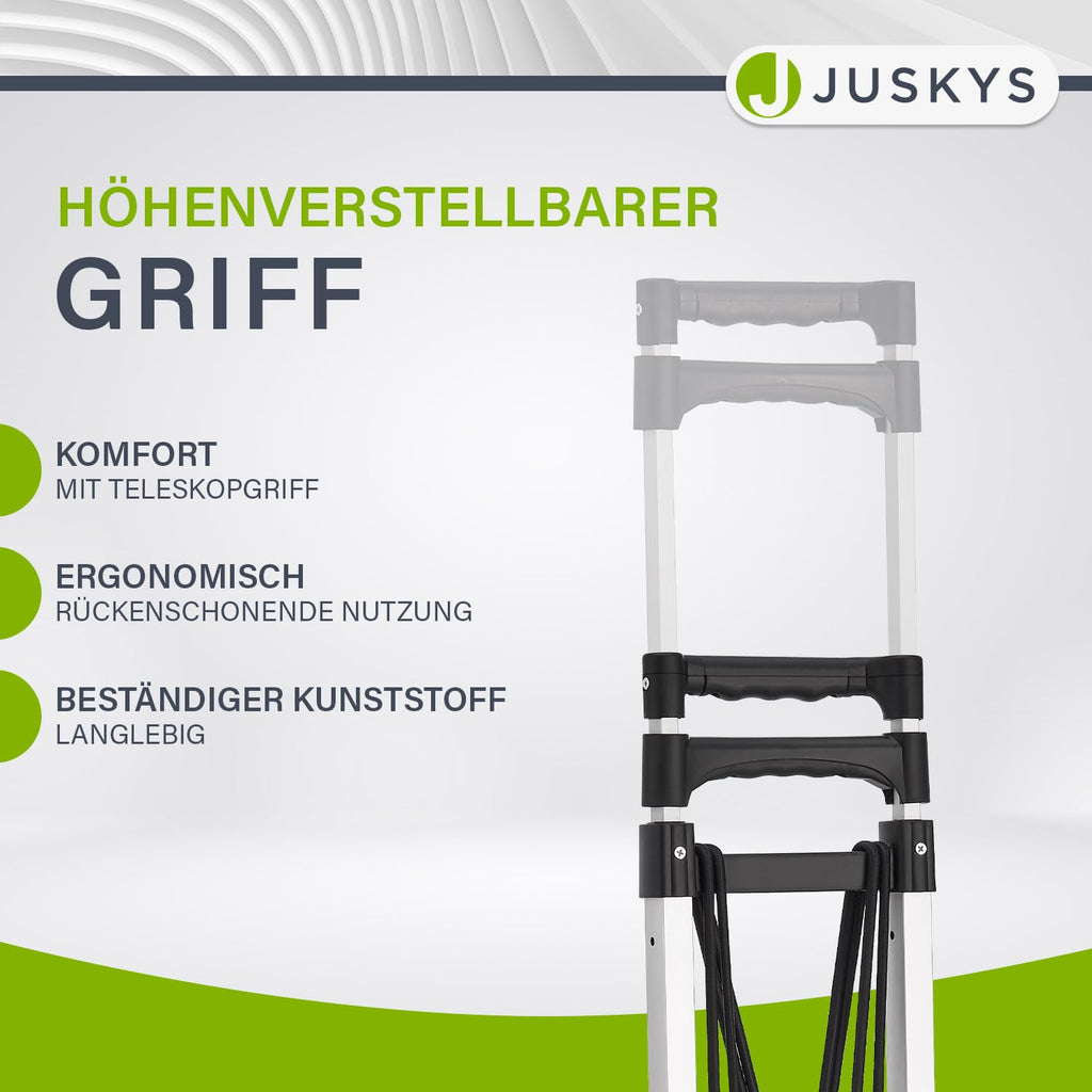 Juskys Treppensackkarre klappbar & bis 80 kg belastbar - Alu Mini Sackkarre für Treppen - mit Handschuhen & Expanderseilen - Treppensteiger klein