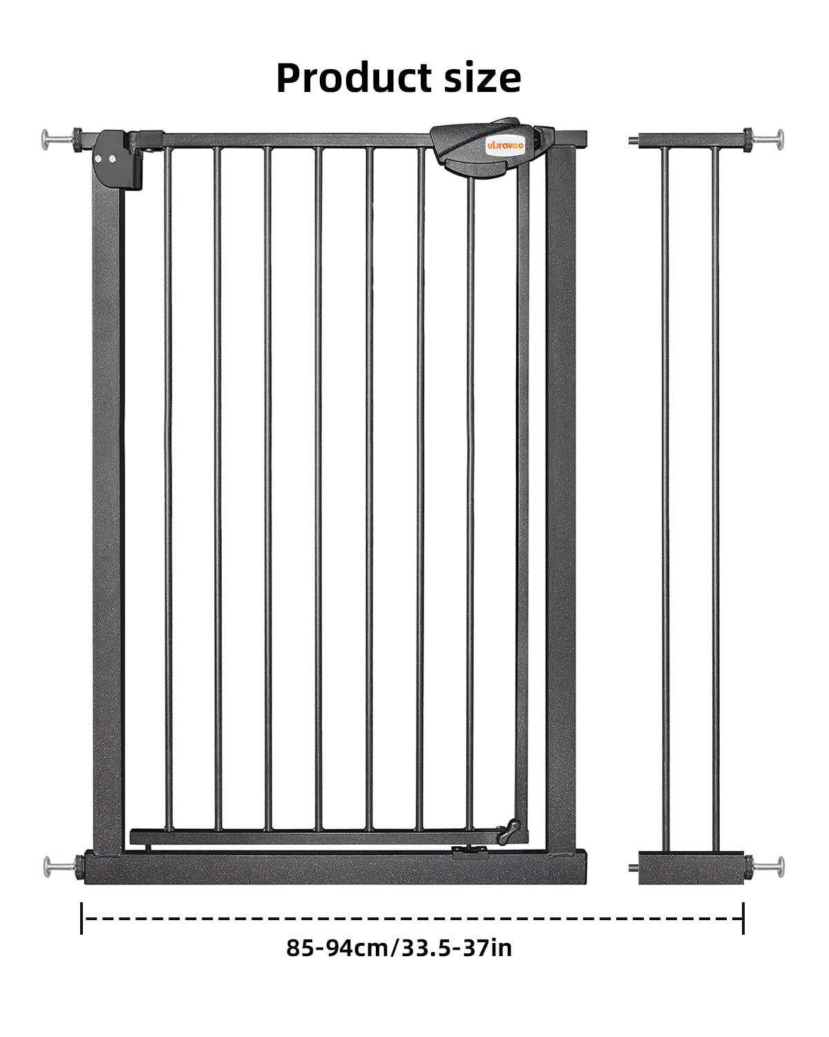 UBRAVOO Babygitter für Türen und Treppen, Höhe 100 cm, Sicherheits-Haustiergitter, Spannungstyp, automatische Schließung, hohe Ausführung, dreifache Verriegelung, offen (Breite: 85-94 cm)