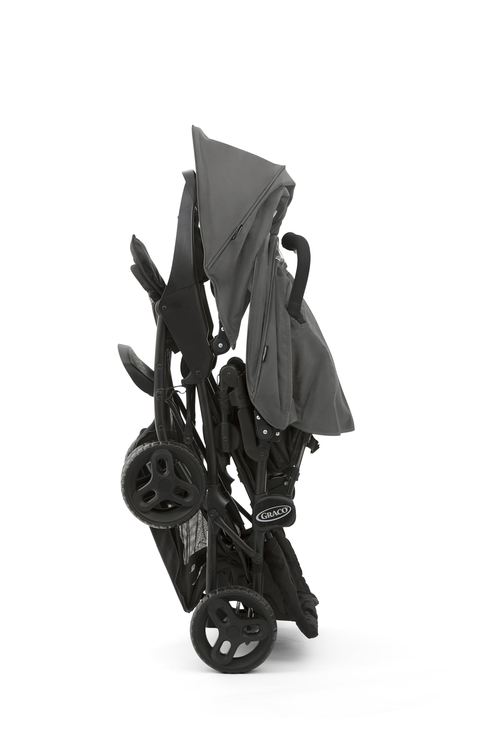 Graco Stadium Duo Geschwisterwagen, Zwillingswagen, 0-15 kg, auch mit Babyschale nutzbar, verstellbare Rückenlehnen, zusammenklappbar, freistehend, großer Staukorb, inkl. Snacktabletts, Titanium