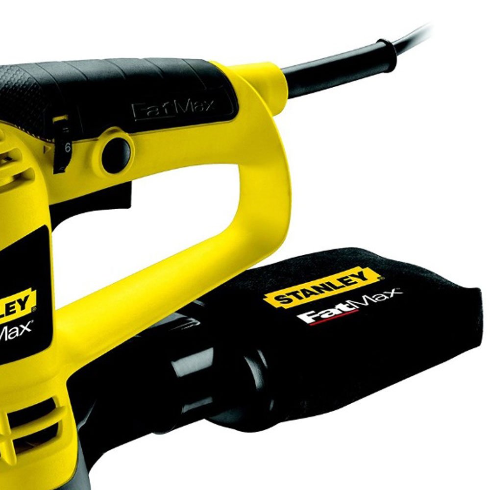 Stanley FatMax Exzenterschleifer FME440K (480 Watt, 125 mm Schleifteller, Klettfix-Schleifpapieraufnahme, Staubsaugeranschluss/Staubfangsack, stufenlose Drehzahl, inkl. 3 Gitterleinen, Koffer)