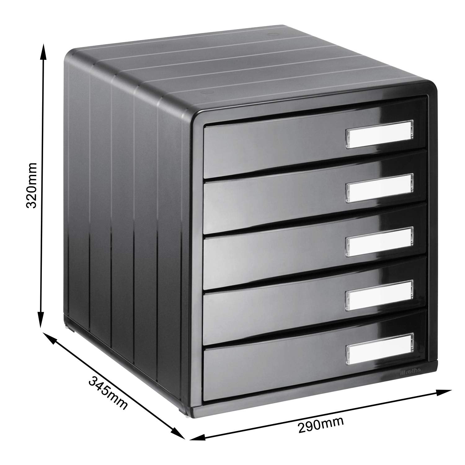 Rotho Timeless Schubladenbox / Bürobox mit 5 Schüben, Kunststoff (PS) BPA-frei, anthrazit, (34.5 x 29.0 x 32.0 cm)