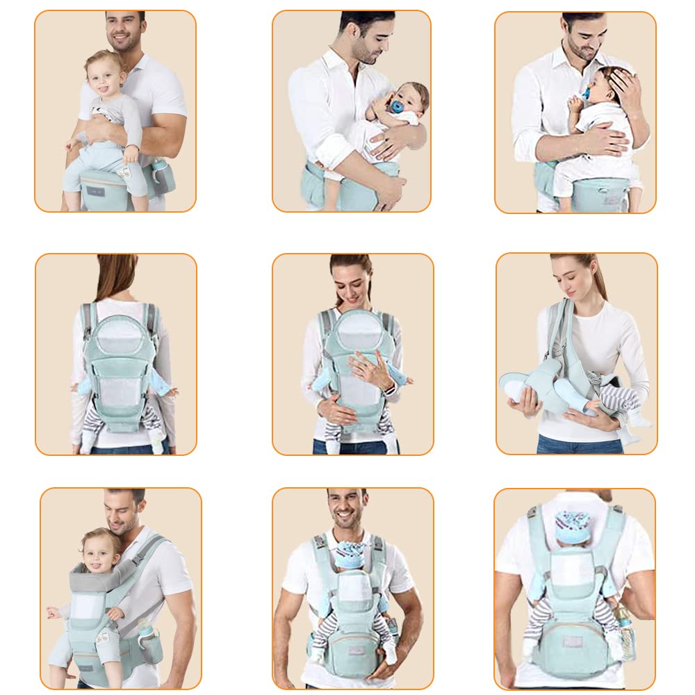 Azeekoom Babytrage Ergonomischemit Hüftsitz, Baumwolle Kindertrage Dorsal und Ventral, Leicht Atmungsaktive, Verstellbare Kopfstütze für Babys und Kinder von 0 bis 48 Monat (3,5 bis 25 kg)
