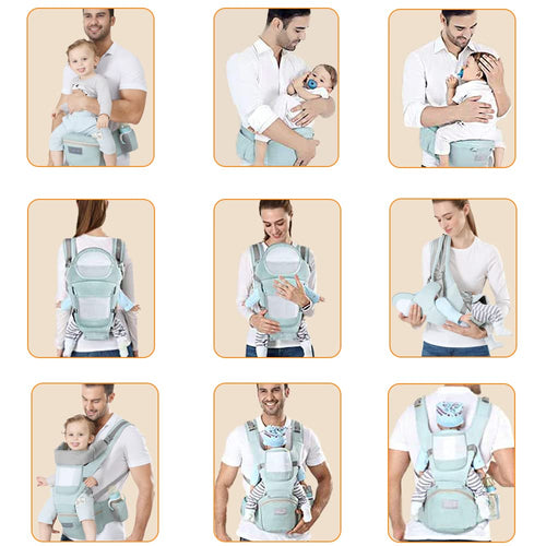 Azeekoom Babytrage Ergonomischemit Hüftsitz, Baumwolle Kindertrage Dorsal und Ventral, Leicht Atmungsaktive, Verstellbare Kopfstütze für Babys und Kinder von 0 bis 48 Monat (3,5 bis 25 kg)