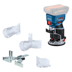 Bosch Professional 18V System Akku-Kantenfräse GKF 18V-8 (inkl. Parallelanschlag, 2x Saugadapter zum Fräsen, Spanschutz, 8-mm-Spannzange, Spannschlüssel, ohne Akku/Ladegerät)