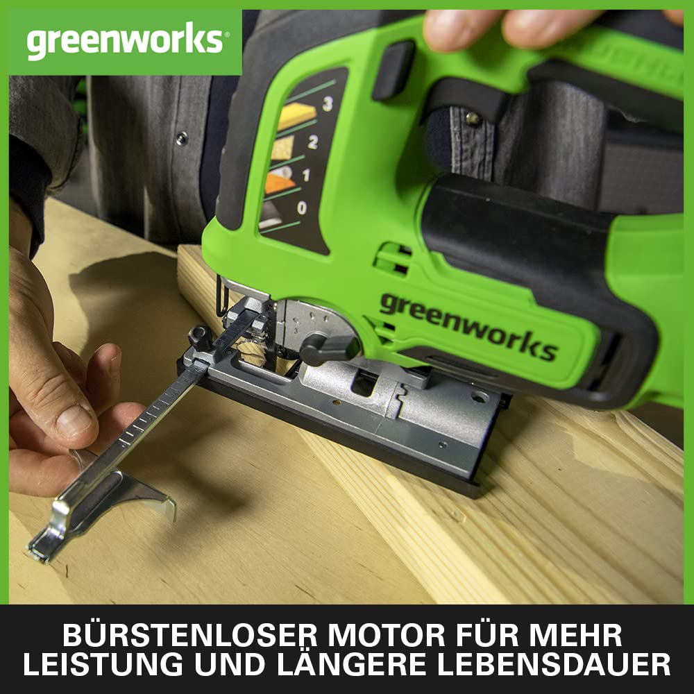 Greenworks GD24JS Akku Stichsäge, 3000spm, verstellbarer Sockel bis 45°, Saugaufsatz OHNE 24V Akku & Ladegerät, 3 Jahre Garantie