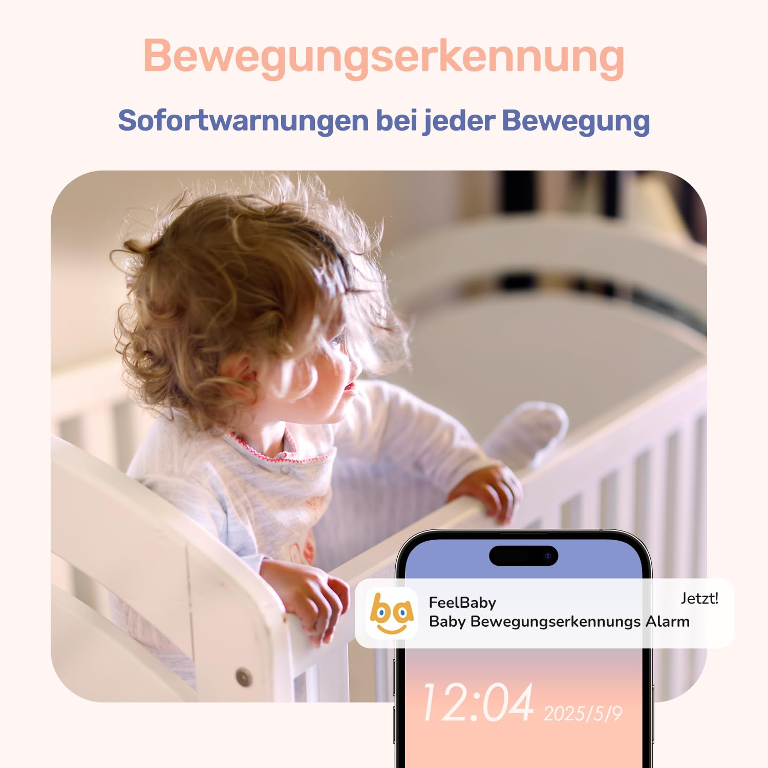 jeeber 360 Grad Babyphone mit Kamera, 4'' IPS WLAN Video Babyfon, Nachtsicht, 2 Wage Audio, Bereich alarme, Temperatur, 500m hohe Reichweite Baby Kamera und APP ohne ABO