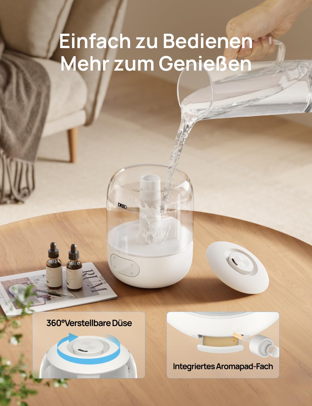 Dreo Luftbefeuchter für Schlafzimmer, kühler Nebel Luftbefeuchter für Haus und großen Raum, leiser Luftbefeuchter für Baby, Nachtlicht, ätherisches Diffusor, schnelle Ultraschall Luftbefeuchter