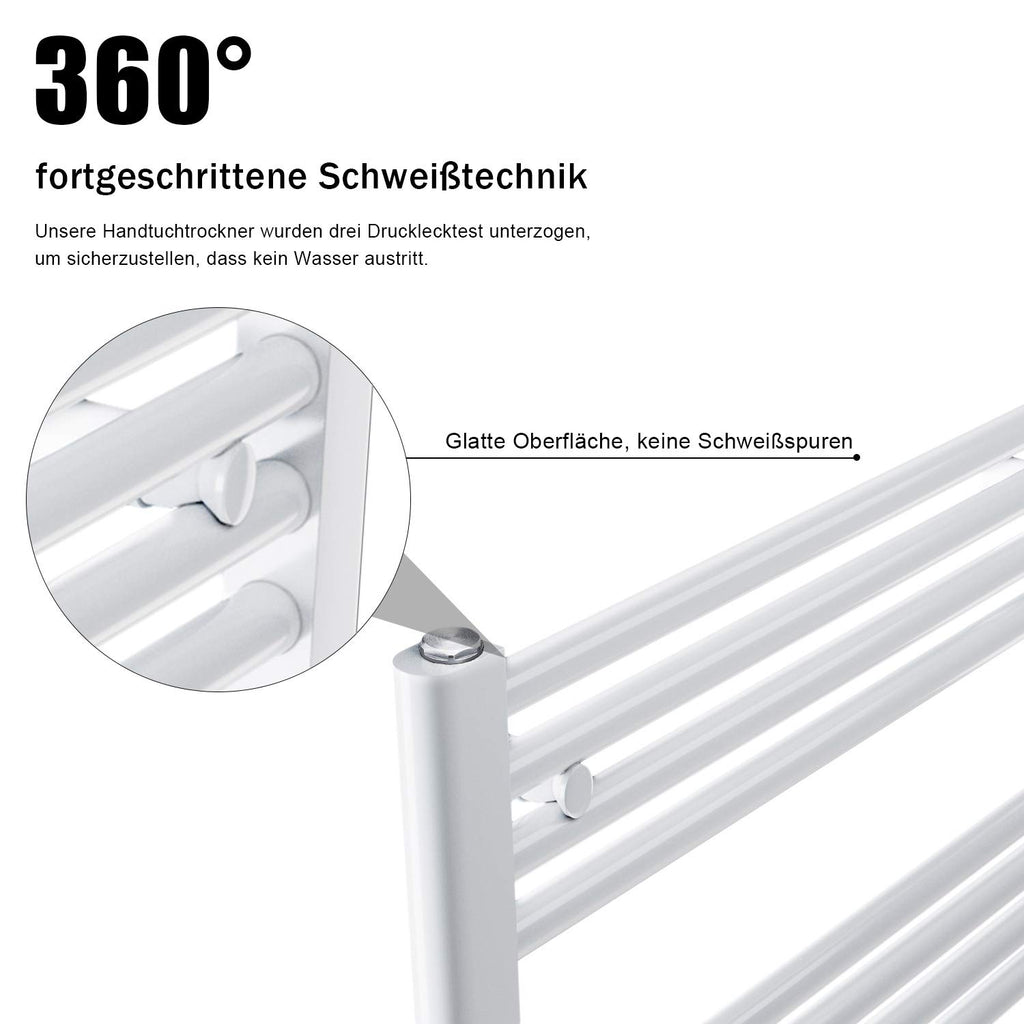 SONNI Badheizkörper Handtuchhalter Mittelanschluss 1600x500mm Weiß Handtuchtrockner Heizkörper Bad Gerade