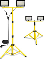 LED Baustrahler 2x60W mit Verstellbarer Stativ, T-SUN 6000K Kaltweiß LED Strahler Arbeitsstrahler mit 4M Kabel Stecker, Tragbar Baulampe Arbeitsscheinwerfer Wasserdicht IP66 für Werkstatt Garage